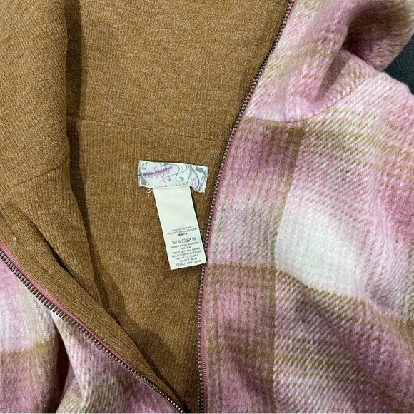 NWOT Free People Woodstock Brushed Blush Combo Plaid Poncho Pockets - Picture 5 of 7